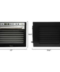 Premium Heavy Duty Digital Food Dehydrator Featuring Stainless Steel Rack Trays And Whisper Quiet Airflow System with dimensions 17x14.5x19.6 inches.