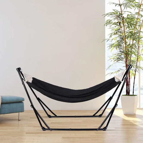 2 In 1 Hammock With Stand Portable Hammock And Swing Chair No Tools Assembly Carry Bag Indoor Outdoor Use For Patio Garden Camping Apartment Black