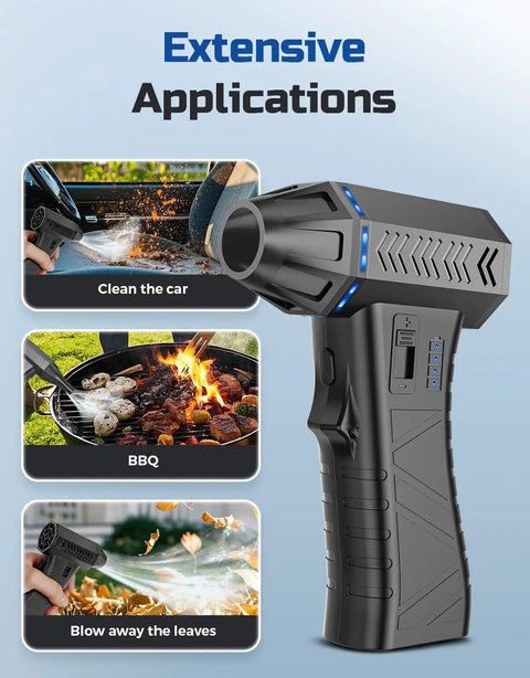 Cordless Air Duster With 300000 RPM Brushless Motor, 8000mAh Battery, used for car cleaning, BBQ ignition, and leaf blowing