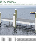 Marine Grade Boat Dock Bumpers For Edge And Piling Posts Dock Fenders on a dock with installation hardware shown