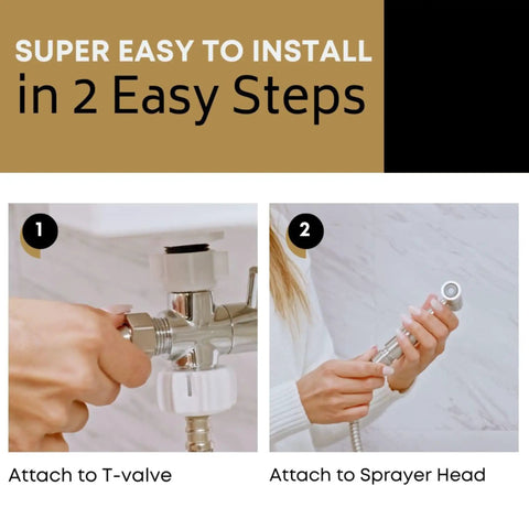 47 Inch Stainless Steel Bidet Hose Replacement Kit With Brushed Nickel Finish installation on T-valve and sprayer head