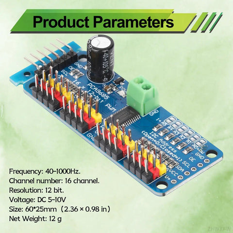 16 Channel PCA9685 PWM Servo Driver Board I2C Module For Arduino And Raspberry Pi, 12 Bit Resolution, Product Parameters