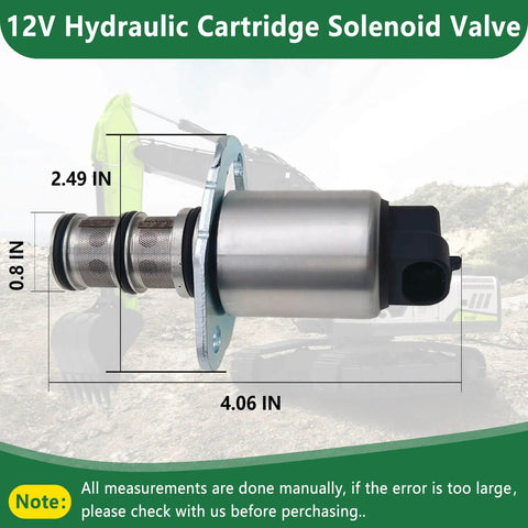 12V Hydraulic Cartridge Solenoid Valve For Chelsea 277 Series PTO Replaces 38012312 with size dimensions displayed