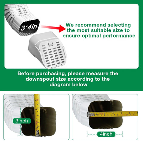 Two Pack Type A Downspout Extenders For 3x4 Inch Gutters With Leaf Guard Easy Install Diverter Outlet Filter size guide
