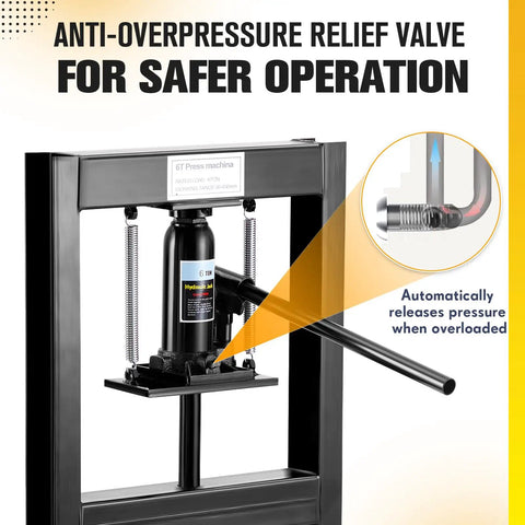 Beefy 6 Ton Hydraulic Press H-Frame Shop Press With Adjustable Height Work Table And 2 Press Plates Heavy Duty Floor Mount