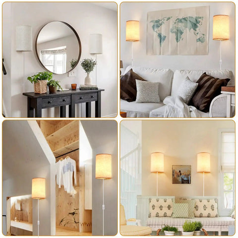 Plug In Wall Sconce Set of Two With 3 Color Modes Warm White Soft White Daylight White Industrial Vintage Vibe Wall Lights With On Off Switch For Bedroom Living Room Hallway Porch installed in various rooms