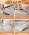 Steps for using Must Have Pizza Peel Set With Cutter Rocker, Aluminum Peel, Foldable Handle in indoor outdoor oven kit for pizza making.
