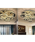 Serious Glow Up Round Ceiling Light With High End LED Crystal Chandelier And Dimmable Pendant Fixture, 100cm Diameter, stunning multi-ring design.