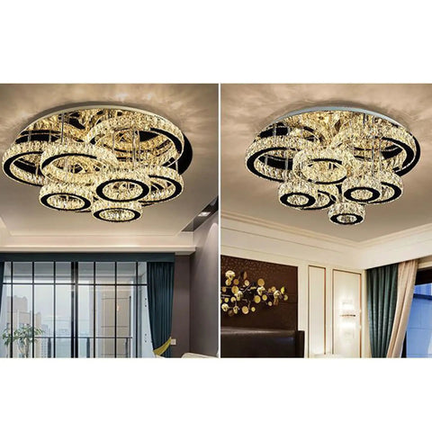 Serious Glow Up Round Ceiling Light With High End LED Crystal Chandelier And Dimmable Pendant Fixture, 100cm Diameter, stunning multi-ring design.