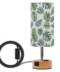 Palm Leaves Watercolor Bedside Table Lamp With 3-Way Dimming And Touch Control, Built-In Charging Station For Bedroom Or Office