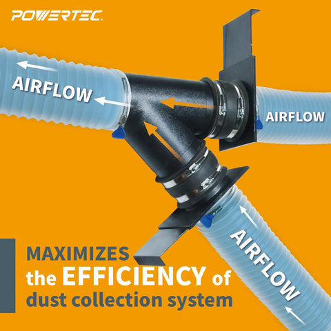 4 Inch Blast Gate For Dust Collection System Fits 4 Inch ID Hoses And Ports in use with dust lines showing airflow direction.