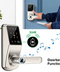 5 In 1 Dope Smart Fingerprint Door Lock For Front Door With App Control And Virtual Password in satin nickel, doorbell function