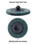 25 Pack 2 Inch Quick Change Sanding Discs For Die Grinder Surface Prep Strip Grind Polish Burr Finish Rust And Paint Removal Fine Grit Aluminum Oxide Set showing front and back of disc with twist-lock hub.