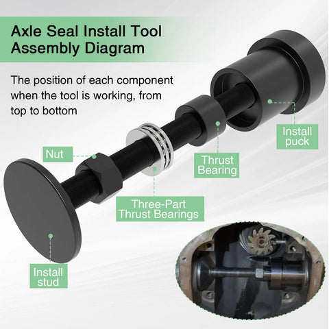 All In One Inner Axle Seal Installation Tool With Thrust Ball Bearing For Dana 30 44 60 Front Differentials Seal Installer Kit assembly diagram