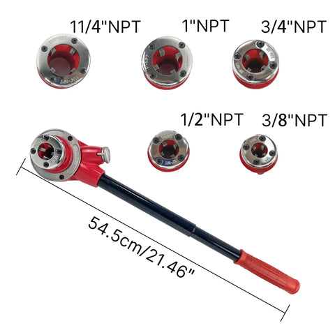 Ratcheting Pipe Threader Kit With Five Dies Three Eighths Inch To One And A Quarter Inch Pro Grade Pipe Threading Tool Set Ergonomic
