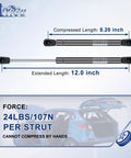 12 Inch Gas Strut Lift Support 24 Lbs Per Shock 107 Newtons 2 Pack For Tool Box Truck Cap Camper Shell Topper Rear Window RV