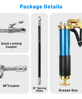 Beefed Up 8000 PSI Heavy Duty Pistol Grip Grease Gun Kit With 14 Oz Capacity 12 Inch Spring Flex Hose 90 Degree Coupler And Grease Gun Adapter