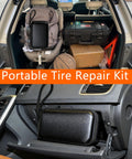 Tire Screw Plug Repair Kit No Tire Removal Sidewall Compatible Patch Plug Tool with Portable Storage Bag in car trunk and glove box.