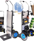 Heavy Duty Electric Stair Climber Hand Truck That Nails Heavy Moves With 400kg Load, Brushless Motor, And Removable Battery For Easy Lifting with gloves.