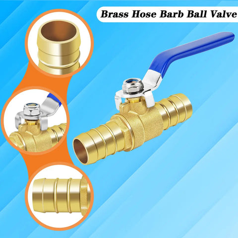 Brass Hose Barb Ball Valve Kit Five Eighths Inch Shut Off Valve With Stainless Steel Clamps Heavy Duty And High Temperature