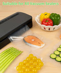 6 Pack Vacuum Sealer Bags Rolls 8x20 And 11x20 Cut To Size Heavy Duty BPA Free For All Clamp Style Machines in use with food items
