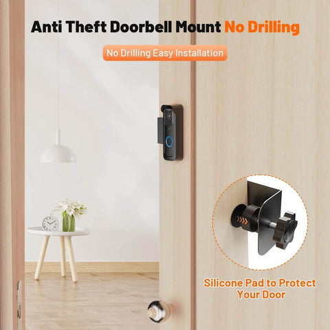 Anti-Theft Doorbell Mount For Blink Video Doorbell 1st Gen installed on wooden door with weatherproof wall bracket and rain cover