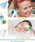 All Ages Ear And Forehead Digital Thermometer With Dual In Ear And Touchless Forehead Modes, Instant Read For Babies Kids And Adults, Kid Friendly One Button Use For Sleepy Nights And Busy Parents, Accurate Quick Temp; ear and forehead mode demo