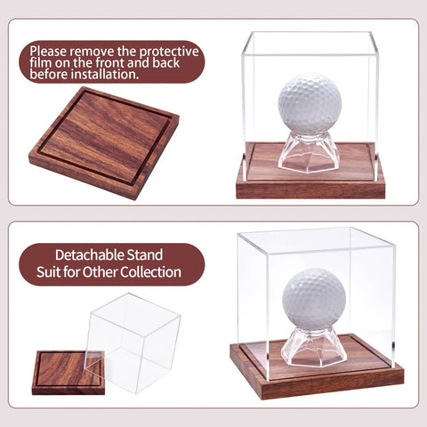 Dope Golf Ball Display Case With Solid Wood Base No Assembly Required Clear Acrylic Cube For Autograph Ball One Ball Stand Box UV Protection Crystal Clear Visibility Perfect For Collectors And Gift Giving