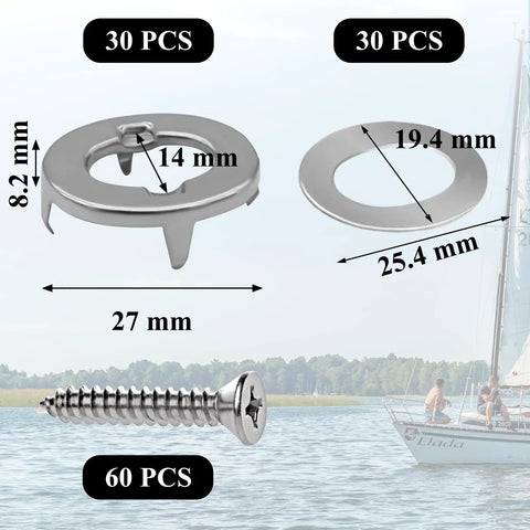 30 Sets Twist Lock Fasteners With Rotating Button Design 304 Stainless Steel Plated Includes Sixty Mounting Screws illustration