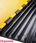 5 Channel Rubber Cable Protector Ramp With Flip Open Top Cover Heavy Duty 18000 Lbs Capacity visible 5 channels inside yellow ramp