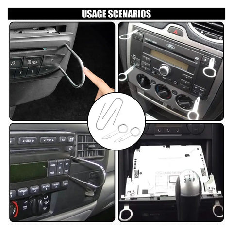 4 Piece Car Radio Removal Tool Kit With Stainless Steel U Shaped Release Keys for Quick Stereo Disassembly in action