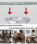 Beefy Heavy Duty Lazy Susan Table Bearing Base for round tables shown with glass and wood table examples, corrosion resistant.