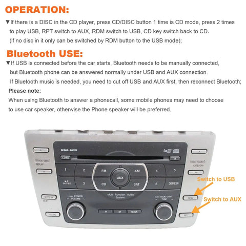 Mazda radio panel with Bluetooth car kit controls for Wireless Hands Free Bluetooth Car Kit With USB AUX Port And Three Point Five Millimeter Audio Jack Built In Microphone Clip On Design Bluetooth Five Oh Crystal Clear Calls Steering Wheel And Radio Panel Controls Compatible With Mazda RX8 RX7 CX7 MPV MX5