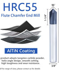 AYCHOLIZ carbide chamfer end mill, 3/8 in shank, AlTiN-coated, 4-flute, 90-degree V-groove