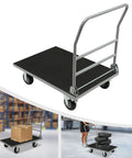 Beefy Heavy Duty Steel Platform Cart With 2200 Lbs Capacity Foldable Flat Dolly For Warehouse Garage And Workshop Use With Four Wheels And Two Brakes Featuring Rust Resistant Steel Frame And Durable Coating, black platform with handle