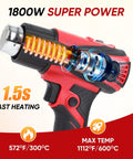 Cordless Heat Gun With M18 Battery Compatibility, Fast Heating And Variable Temp 122F To 1112F, LCD Display, Four Nozzles