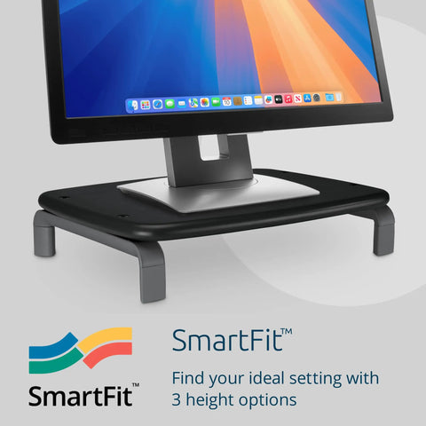 Adjustable Gray Ergonomic Monitor Stand With Three Height Settings Holds Up To Forty Pounds Laptop And PC Riser on desktop