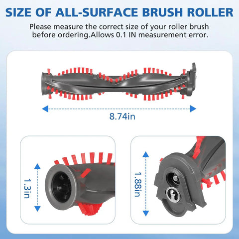 All-surface brush roller dimensions for Brush Roller Replacement Kit For DuoClean Vacuum Cleaners NV800 NV800W NV801 NV801Q NV803