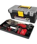 Heavy Duty Plastic Organizer Box For Workshops And Garages With Removable Tray And Lid Durable Tool Storage Solution In Black 12 Inch
