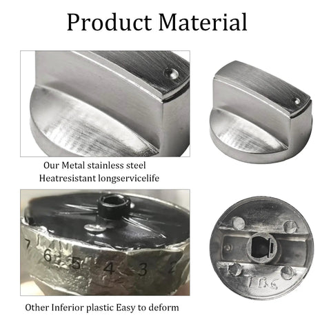 Heavy Duty Metal Gas Stove Knob Replacement Set 5 Pcs 8mm Shaft Durable Surface Burner Dials stainless steel material