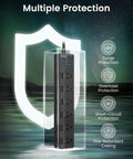Power Strip With Individual Switches 6 Outlets And 4 USB Ports 900J Surge Protector displayed with protection features