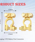 Heavy Duty Brass Battery Terminals Positive And Negative Hella Durable Universal Fit For Truck Boat Car Handles 300 Amps with size measurements.