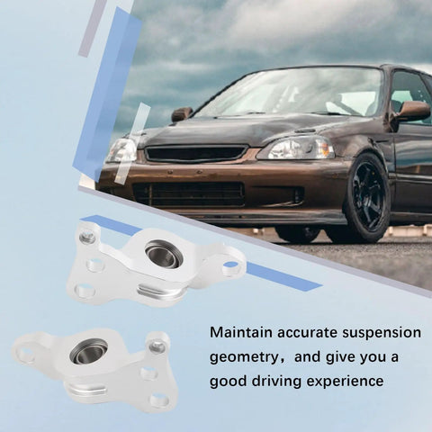 Racing Compliance Brackets With Spherical Bearings For Honda Civic EG 92 95 And Acura Integra 94 01 Bolt On Performance Upgrade With High Load CNC Machined Billet Aluminum Housing For Precise Fit, white bracket