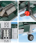 WWII Bomber Aircraft Build Set for Kids and Collectors, LEGO-Compatible Fighter Jet Model Kit with propellers, cockpit, wheels