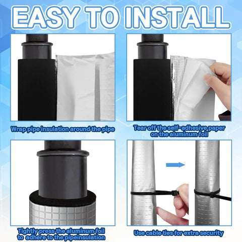 Installation of 12 Pack Self Adhesive Pipe Insulation Foam Tubes With Aluminum Foil Joint Tape And Zip Ties For Spigot And Sprinkler Lines 1.3 Ft Long 0.8 Inch Diameter