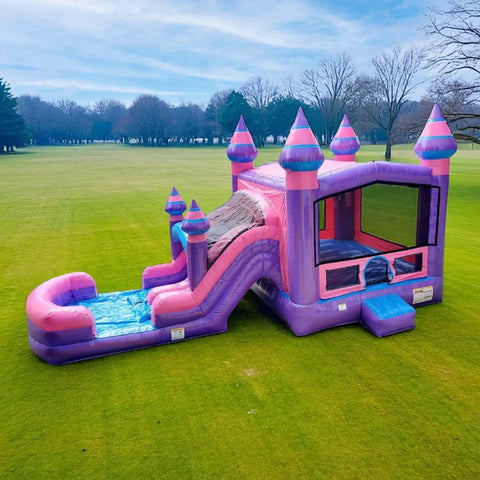 Purple Dual Lane Bounce House With Slide And Basketball Hoop 31 Ft Long 13 Ft Wide 15 Ft High 15oz PVC Inflatable outdoors