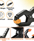 Heavy Duty 3.5 Inch Spring Clamps Pack Of 18 For Woodworking, Photography Backdrops And Balloon Arches, ergonomic handle close-up