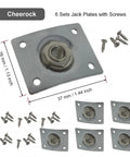 Top Tier Six Piece Square Output Jack Plates For Electric Guitar And Bass Setup Quarter Inch Mono Jack Hardware Silver Finish Solid Metal Replacement Parts with screws.