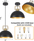 Matte Black Farmhouse Pendant Light 2 Pack Adjustable Height Vintage Industrial Ceiling Lighting For Kitchen Island 12 Inches dimensions