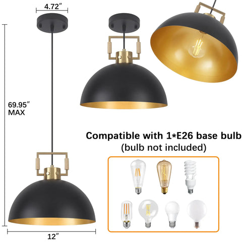 Matte Black Farmhouse Pendant Light 2 Pack Adjustable Height Vintage Industrial Ceiling Lighting For Kitchen Island 12 Inches dimensions